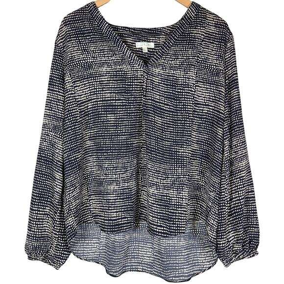 Nine Britton Deep Navy V Neck Long Sleeve Dotted Blouse M NWT - Picture 1 of 8